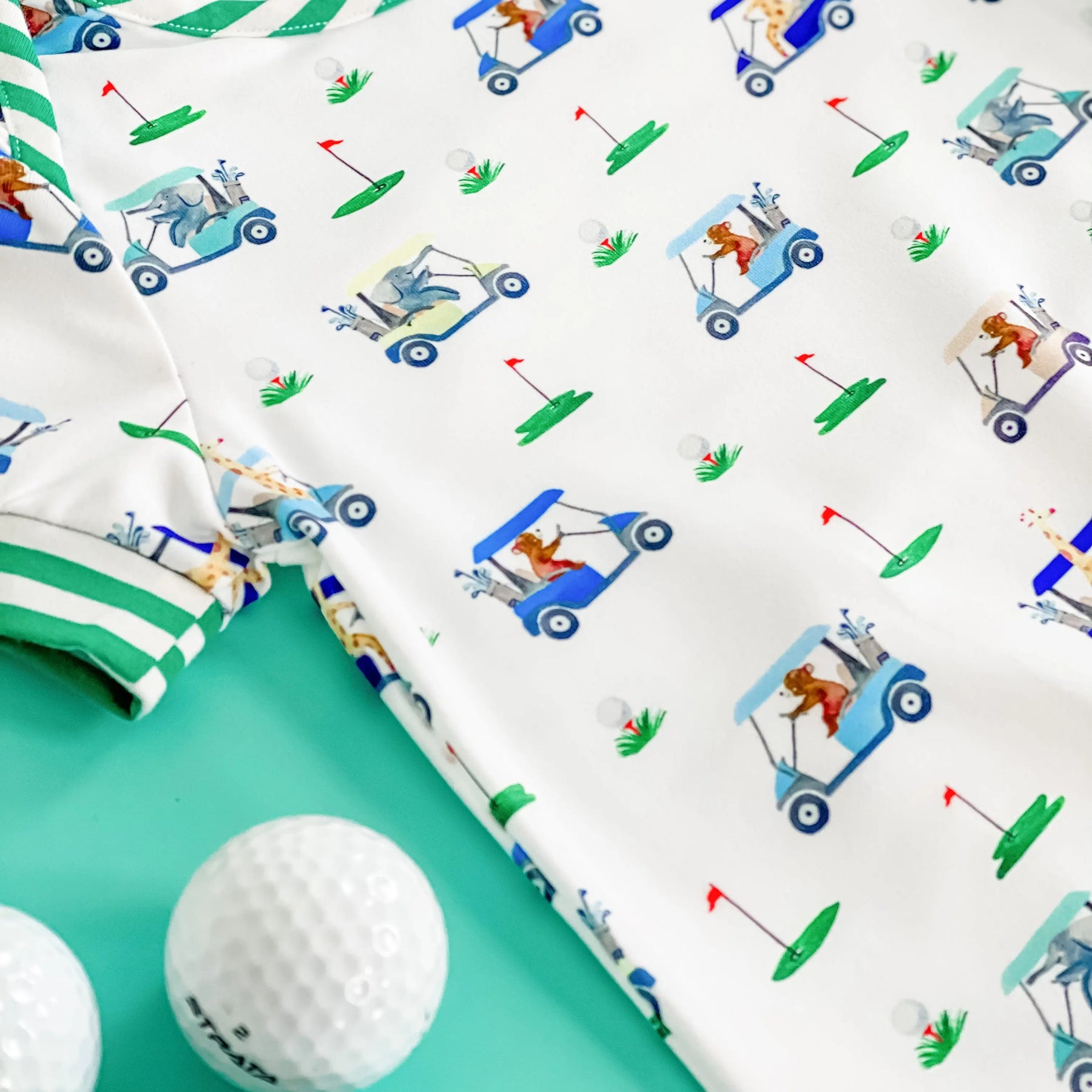 Boys Fairway Shortie Golf Romper by Seven Lantern Lane, Southern lifestyle apparel detail photo 3