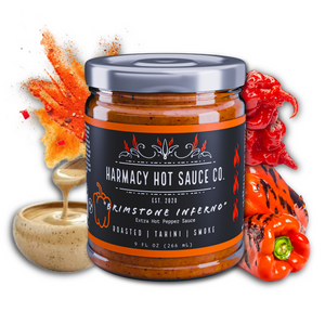 Brimstone Inferno - Extra Hot Roasted Red Pepper & Tahini (9oz) by Harmacy Hot Sauce Co.