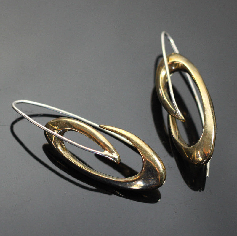 Bronze Almost Oval Earrings with Silver Wires by Anisa Jewelry