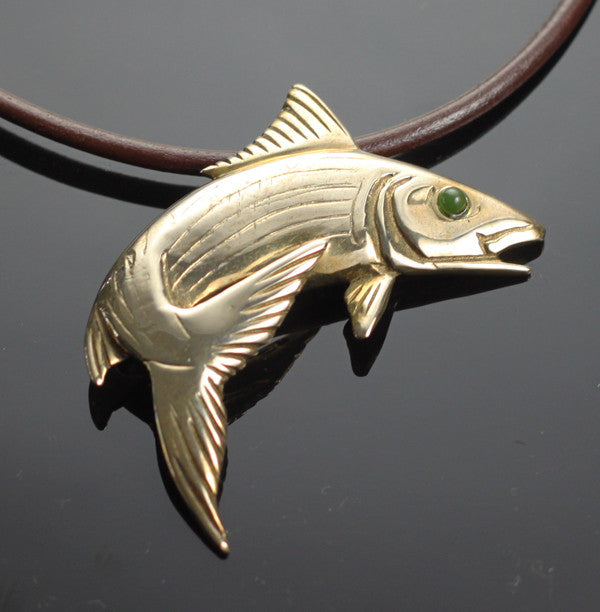 Bronze Bonefish Pendant with Peridot Eye by Anisa Jewelry