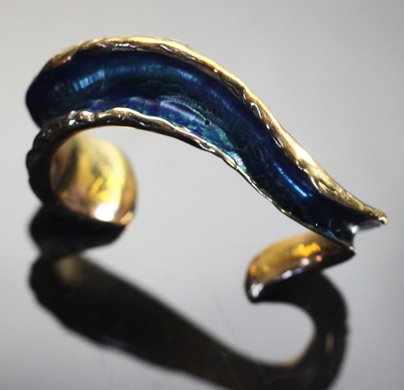 Bronze Crashing Waves Cuff with Blue Patina by Anisa Jewelry