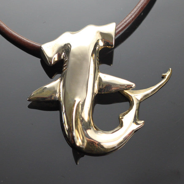 Bronze Hammerhead Shark Pendant on Leather Cord by Anisa Jewelry
