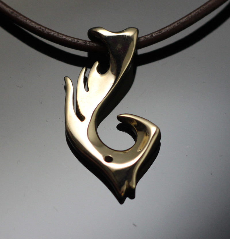 Bronze Hogfish Hook Pendant on Leather Cord by Anisa Jewelry