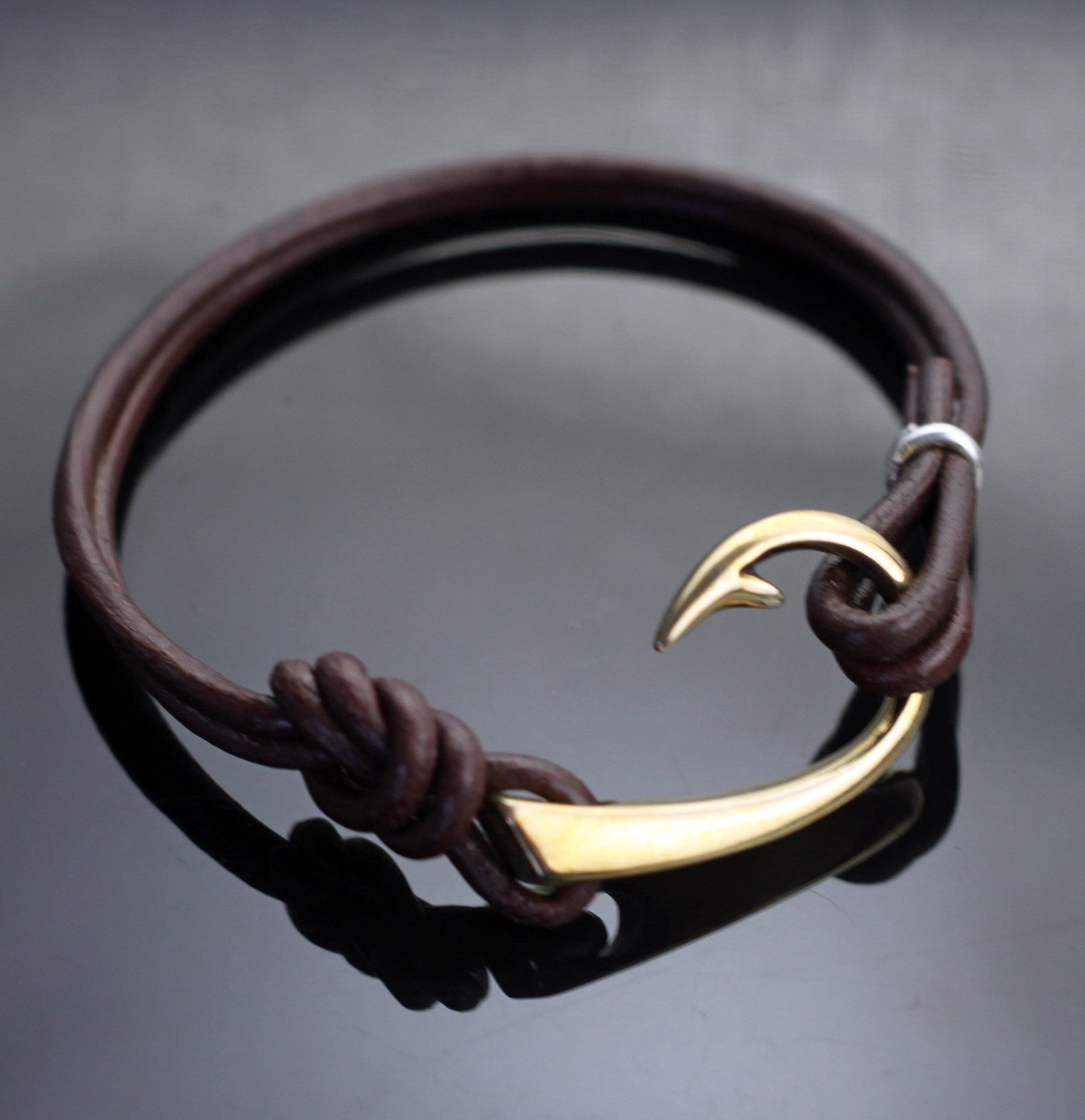 Large Bronze Hook Bracelet on Double Leather by Anisa Jewelry
