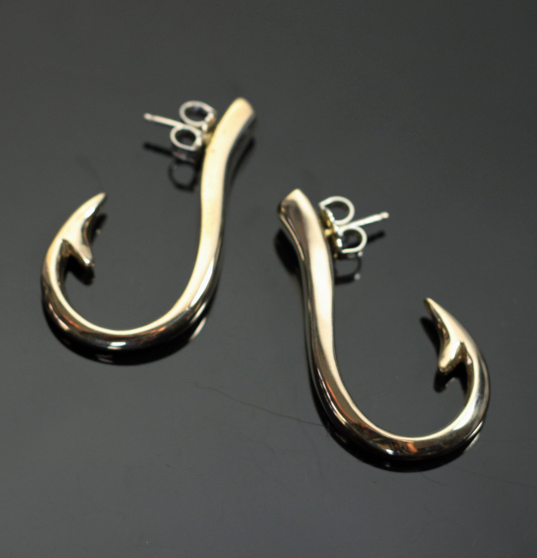 Large Bronze Hook Earrings with Sterling Silver Posts by Anisa Jewelry