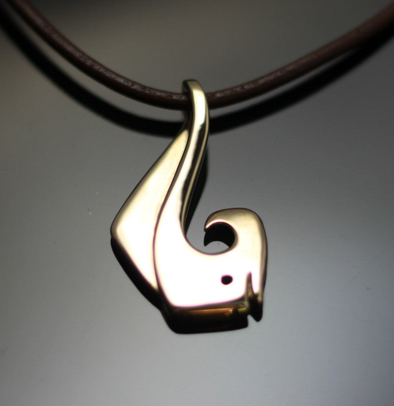 Bronze Mahi Mahi Hook Pendant on Leather Cord by Anisa Jewelry