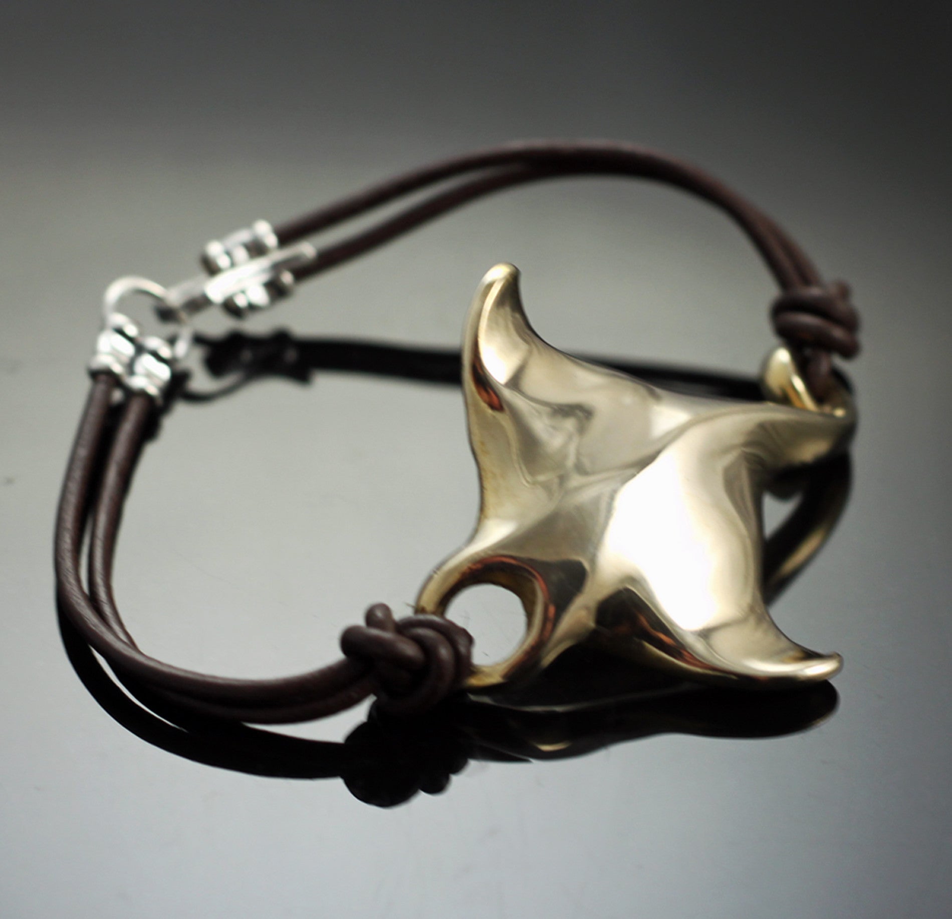 Bronze Manta Ray Bracelet on Double Leather by Anisa Jewelry
