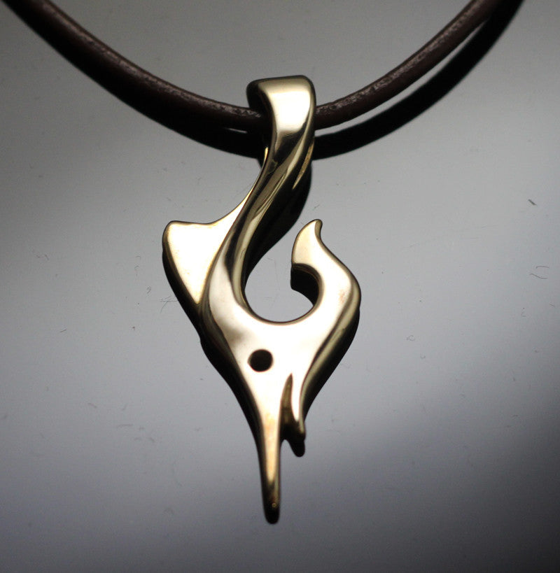 Bronze Marlin Hook Pendant on Leather Cord by Anisa Jewelry