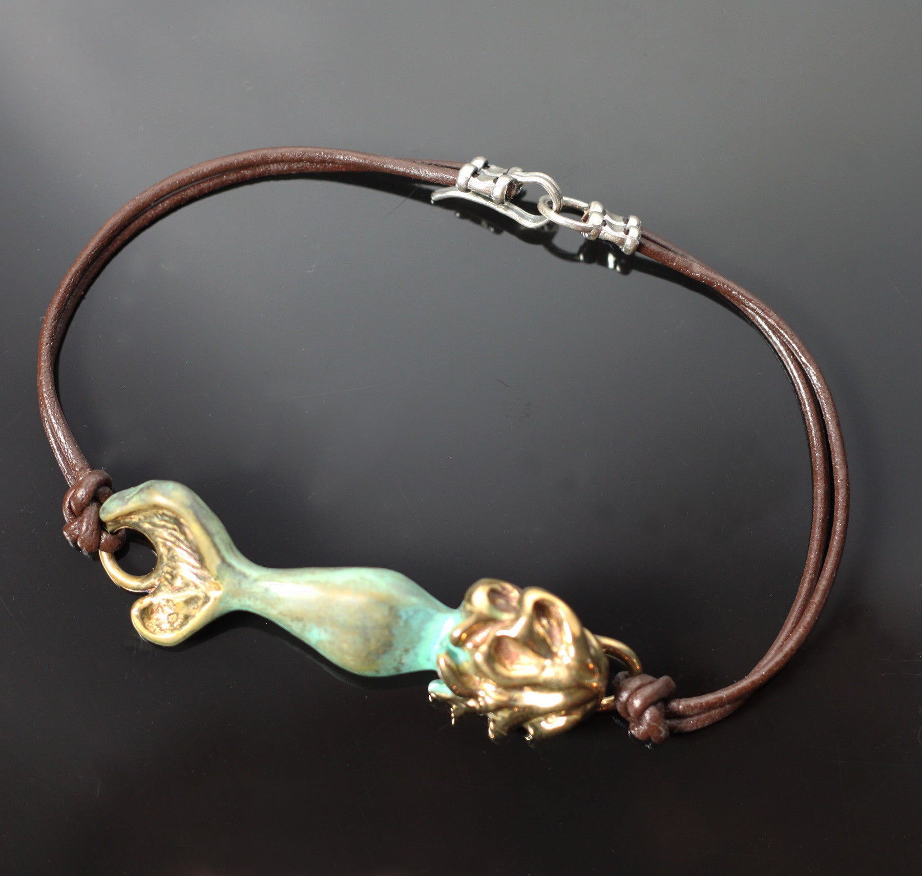 Bronze Mermaid Anklet on Double Brown Leather by Anisa Jewelry
