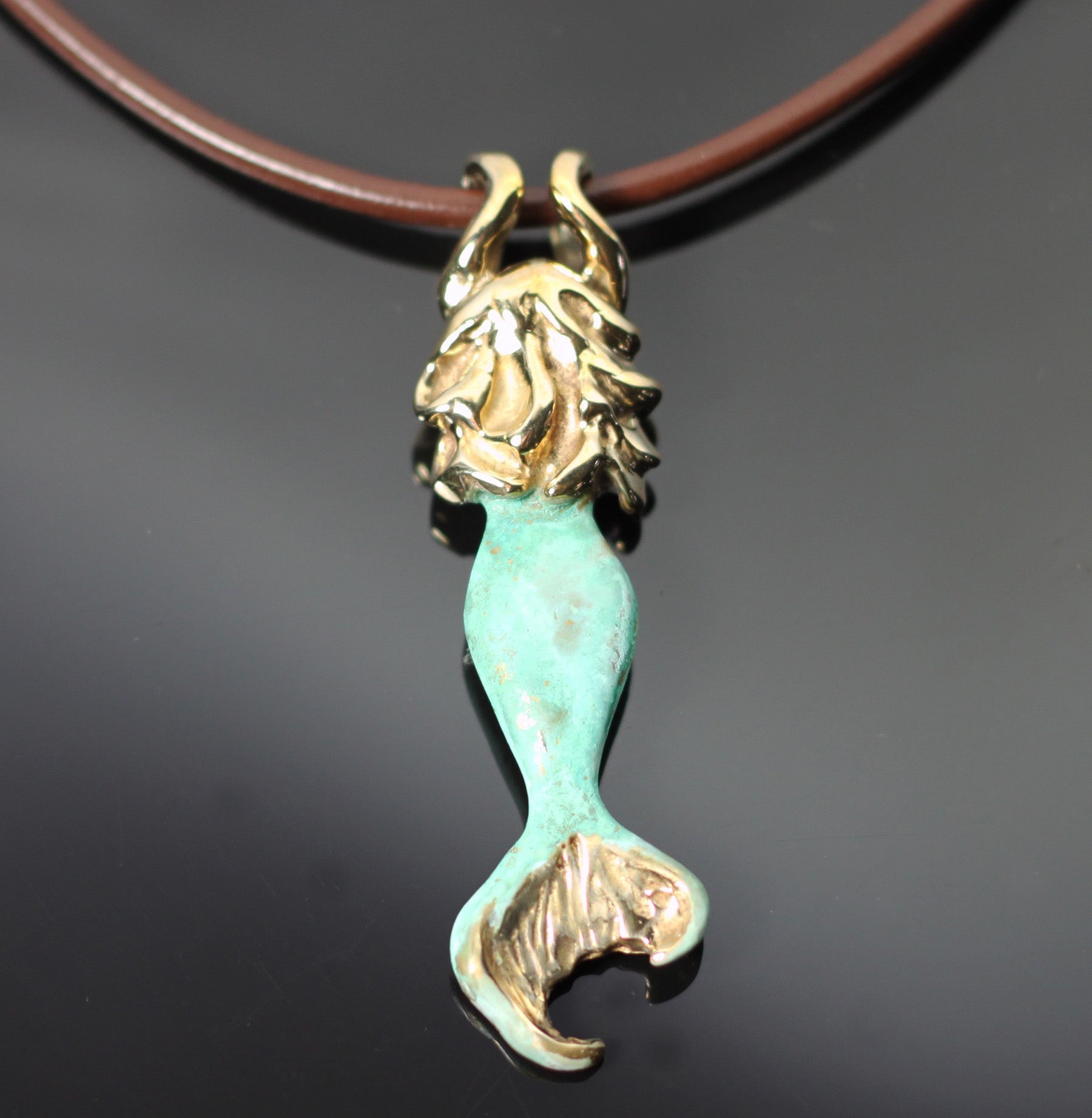 Bronze Mermaid Pendant with Verde Patina by Anisa Jewelry