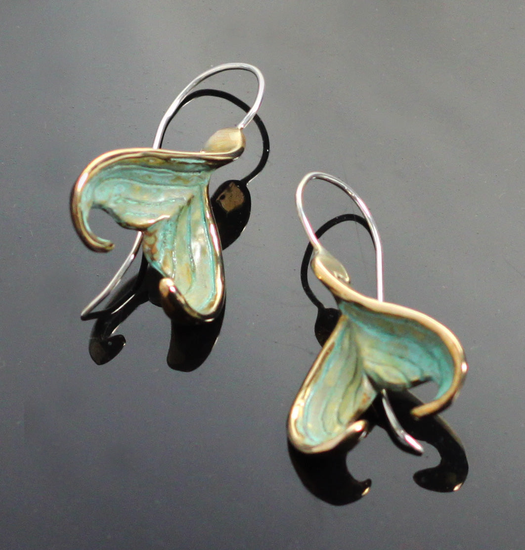 Bronze Mermaid Tail Earrings with Verde Patina by Anisa Jewelry