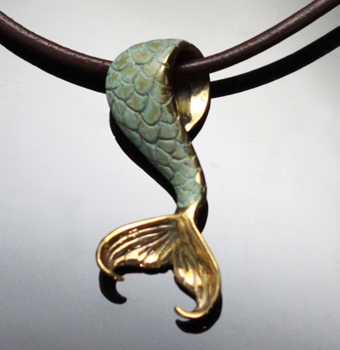 Bronze Mermaid Tail Pendant with Top Verde Patina by Anisa Jewelry