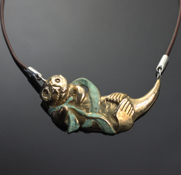 Bronze Otter Necklace with Silver Findings by Anisa Jewelry