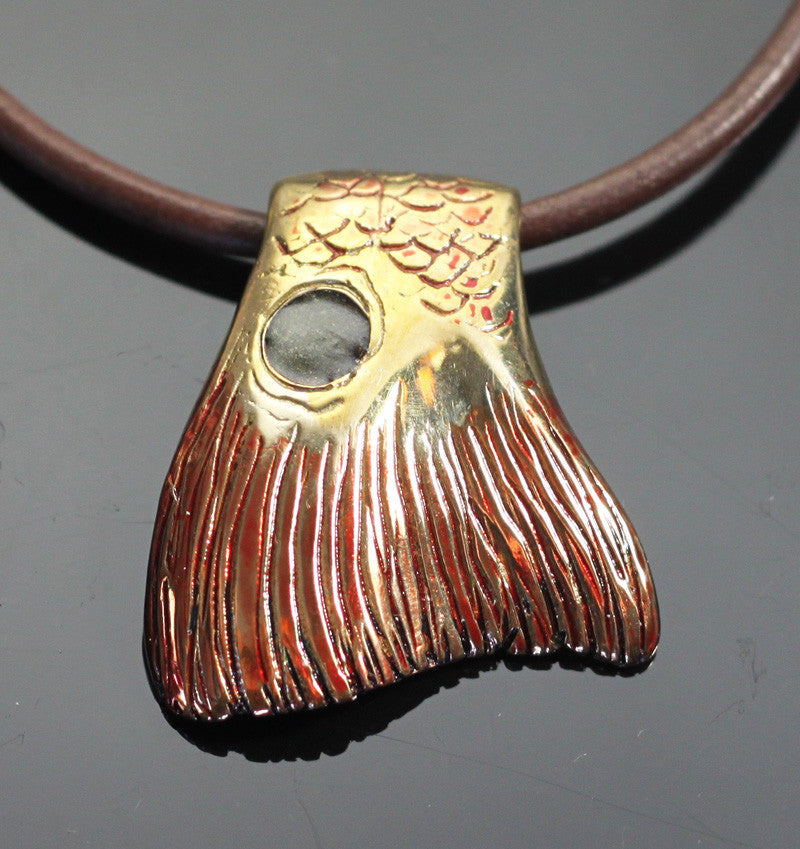 Bronze Redfish Tail Pendant on Leather Cord by Anisa Jewelry