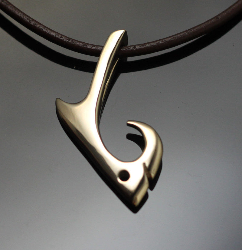 Bronze Shark Hook Pendant on Leather Cord by Anisa Jewelry