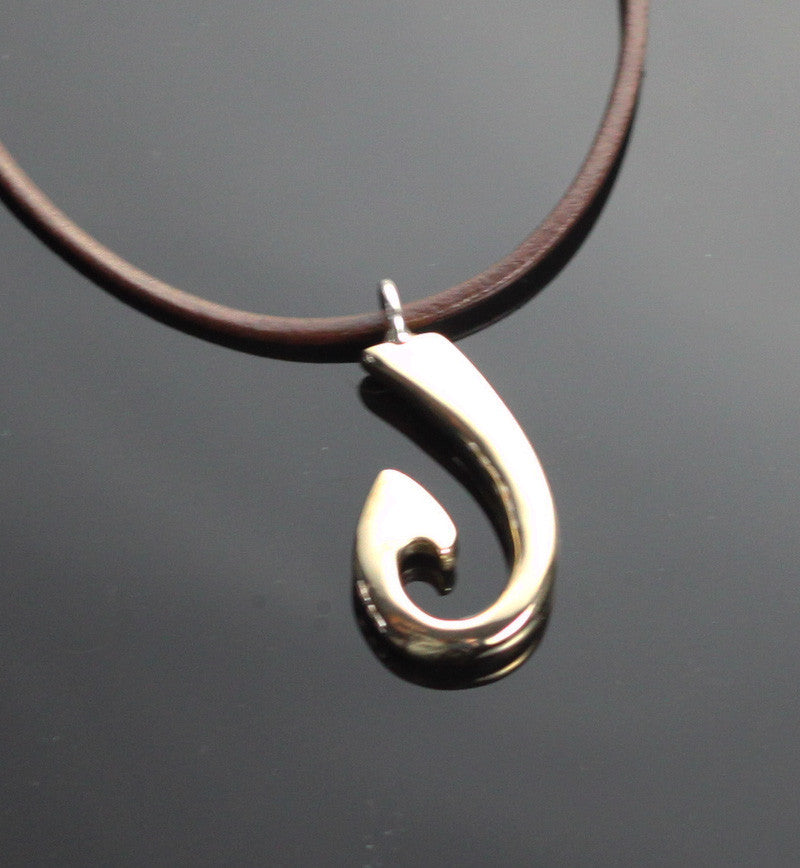 Small Bronze Circle Hook Pendant on Leather Cord by Anisa Jewelry