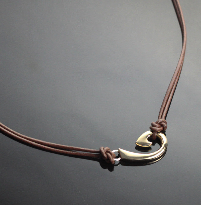 Small Bronze Circle Hook Sideways Necklace by Anisa Jewelry