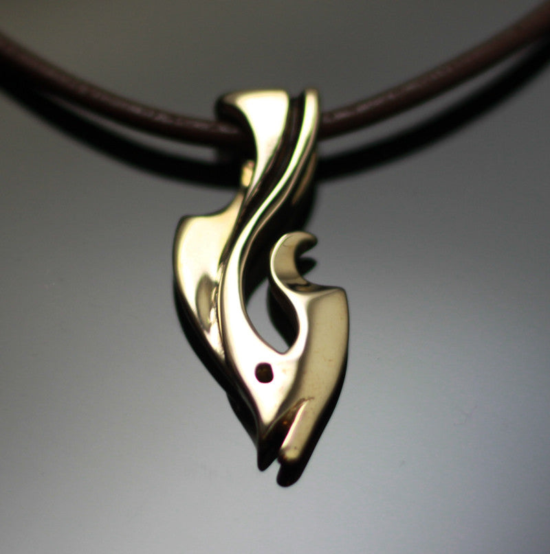 Bronze Snook Hook Pendant on Leather Cord by Anisa Jewelry