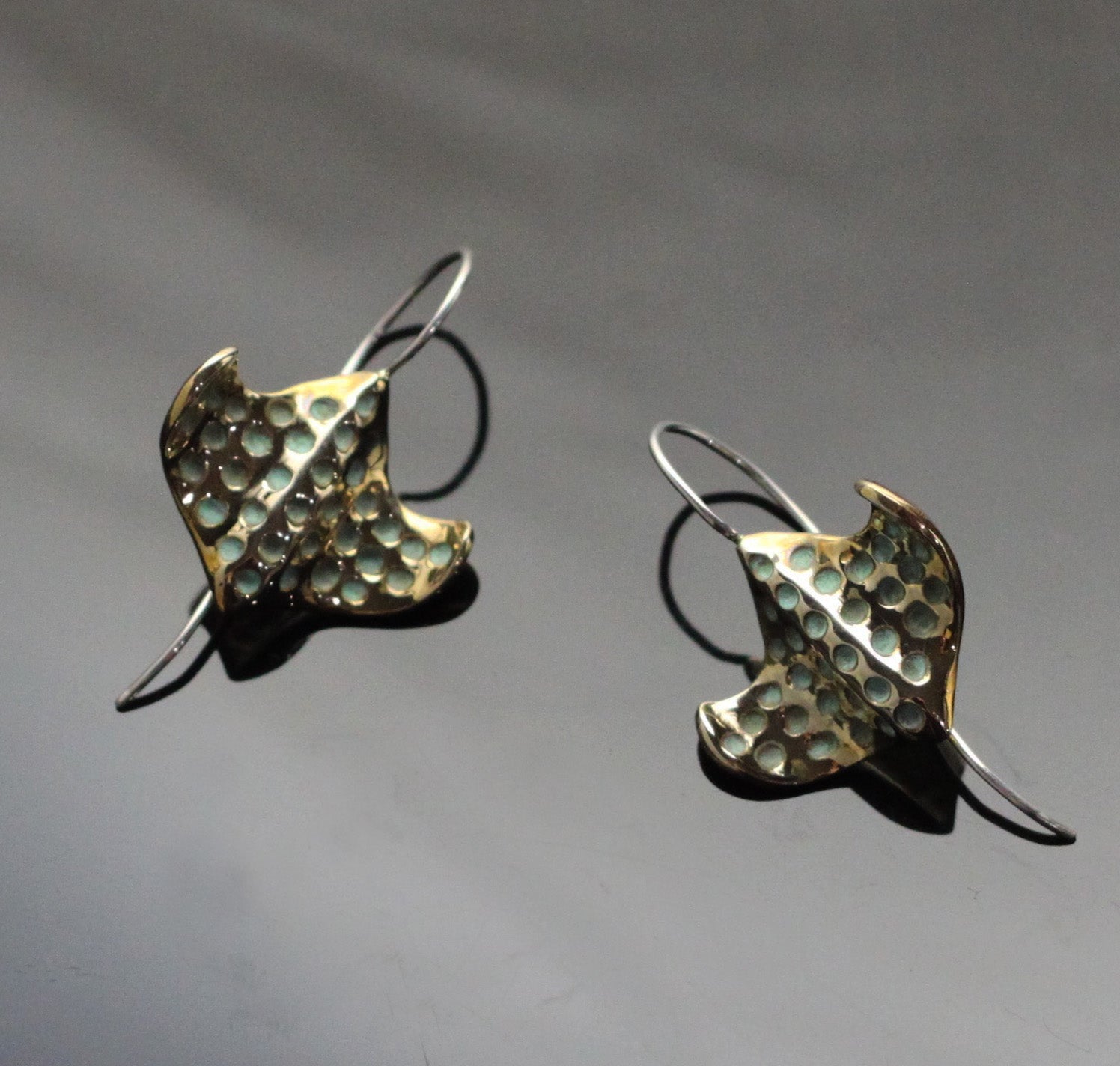 Bronze Spotted Eagle Ray Earrings with Verde Patina by Anisa Jewelry