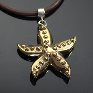 Bronze Starfish Pendant on Leather Cord by Anisa Jewelry