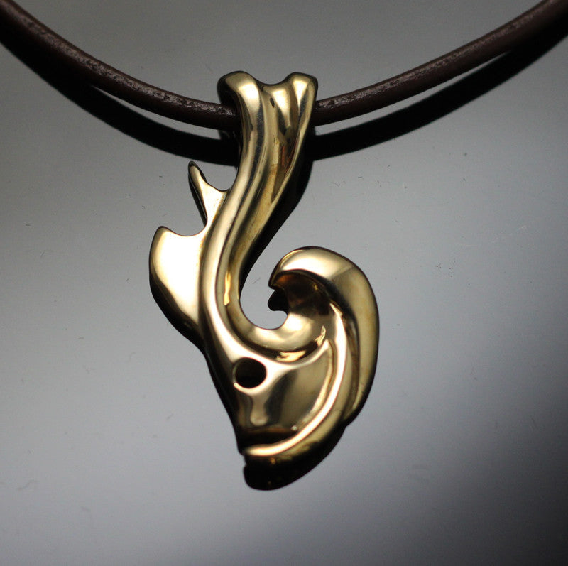 Bronze Tarpon Hook Pendant on Leather Cord by Anisa Jewelry