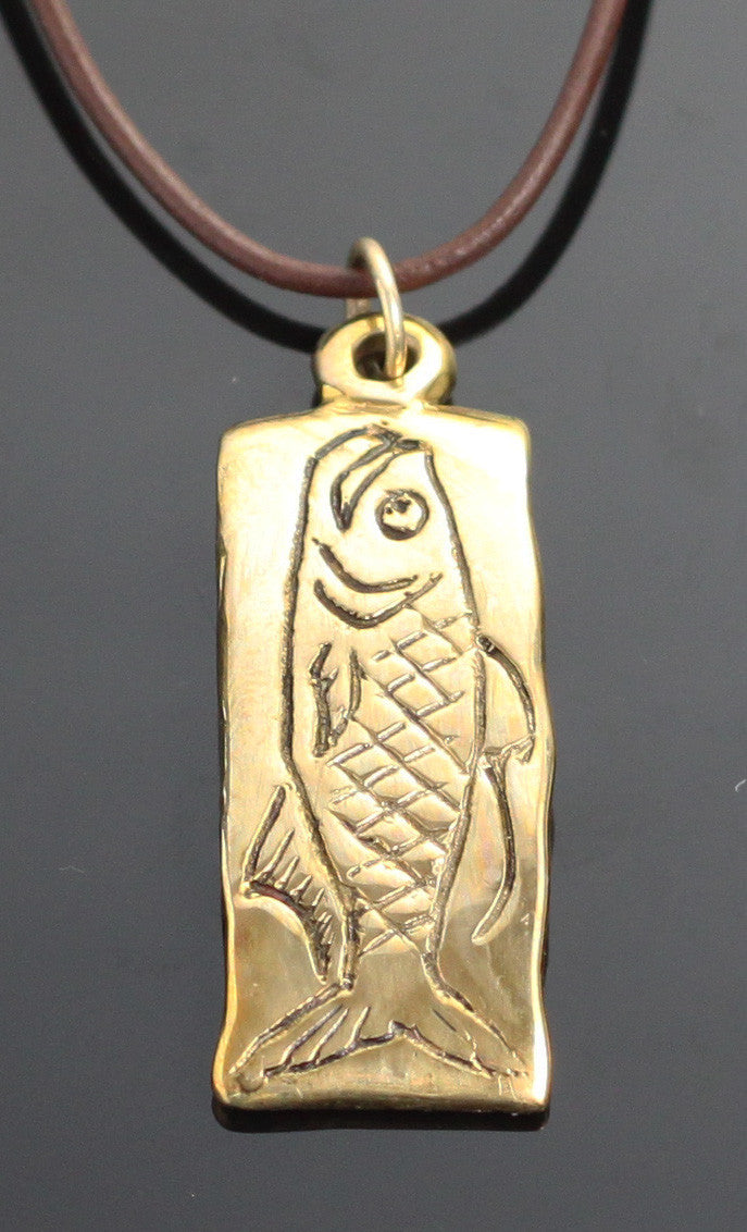 Bronze Tarpon Tag Pendant on Leather Cord by Anisa Jewelry