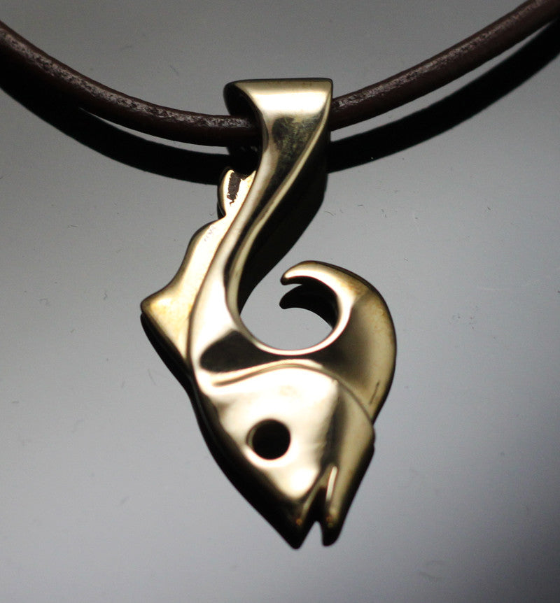 Bronze Tuna Hook Pendant on Leather Cord by Anisa Jewelry