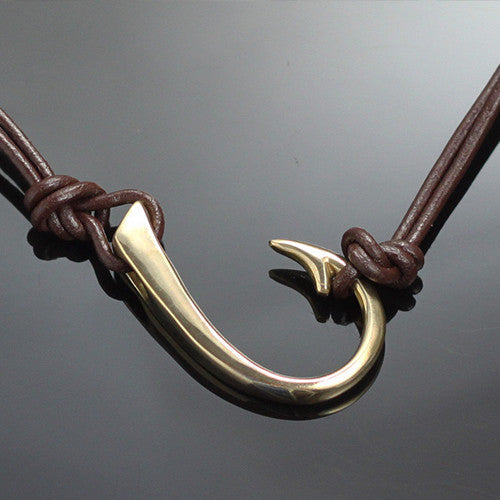 Large Bronze Hook Necklace on Sterling Silver Oval Link Chain by Anisa Jewelry