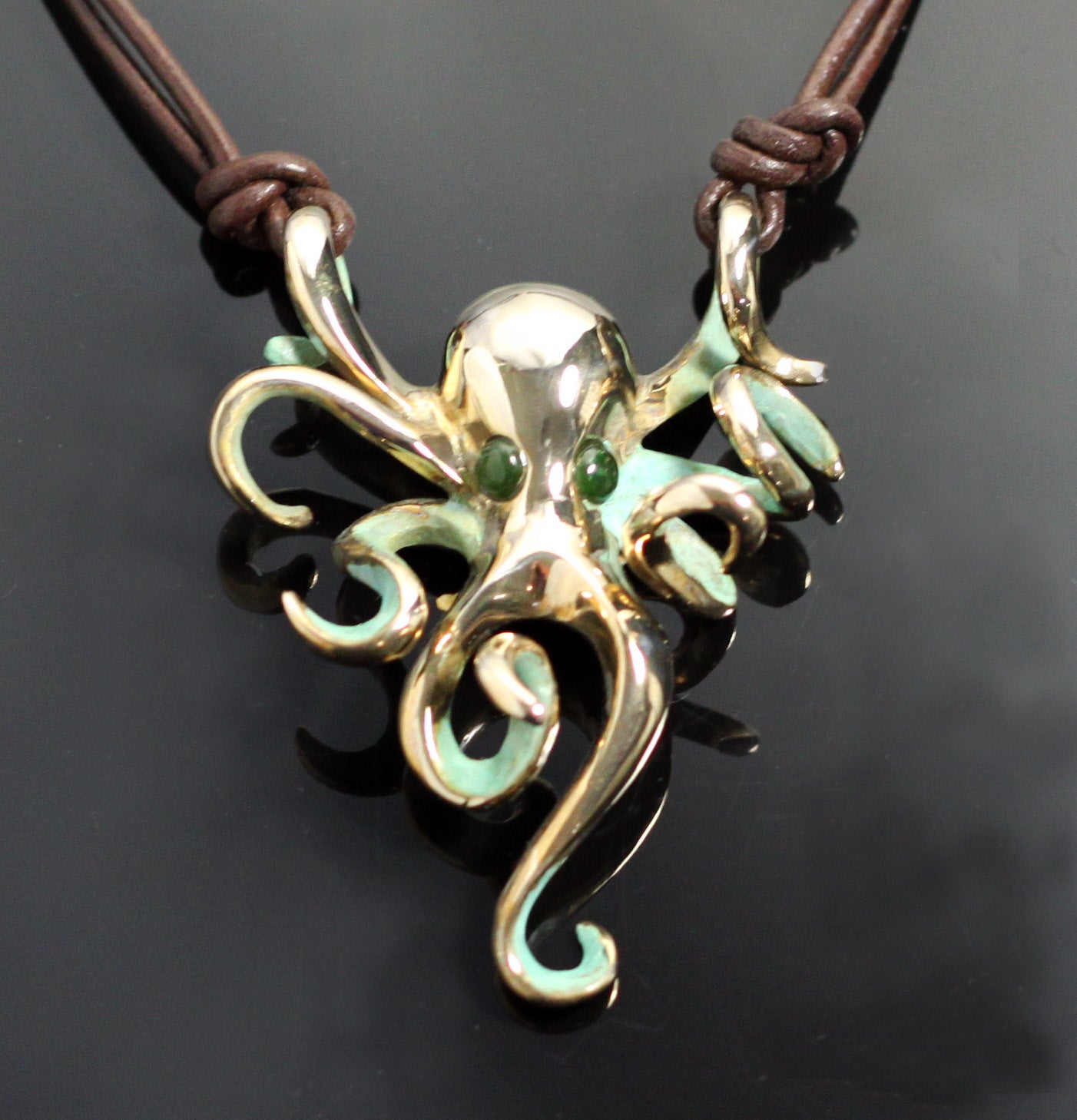 Bronze Octopus Necklace with Jade Eyes by Anisa Jewelry