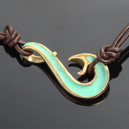 Reversible Bronze Wavy Hook Necklace on Double Leather by Anisa Jewelry
