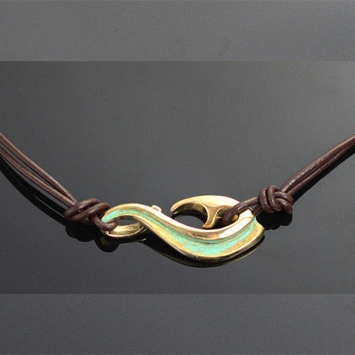 Bronze Grooved Hook Necklace on Double Leather by Anisa Jewelry