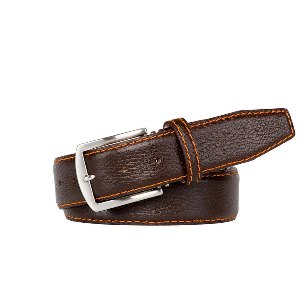 Brown Italian Pebble Grain Belt by Roger Ximenez: Bespoke Belts and Leather Accessories, handmade leather goods main product photo