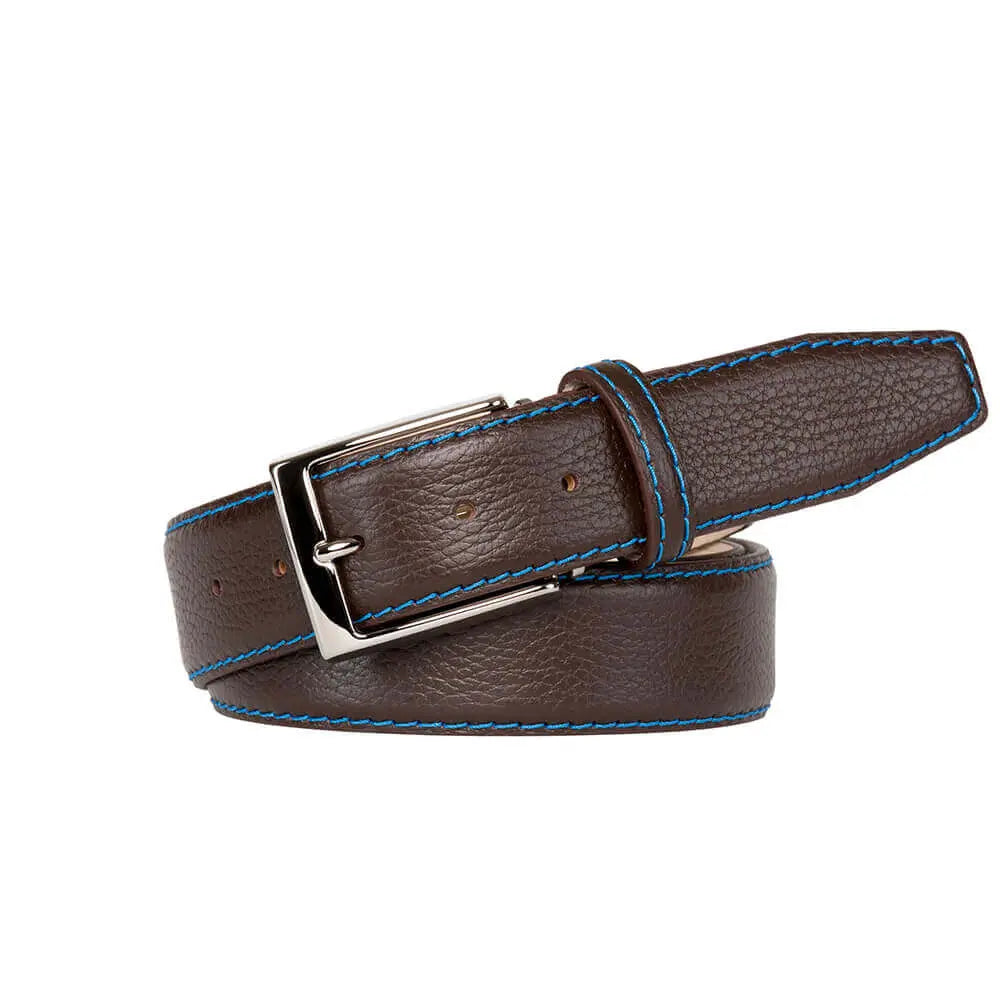 Brown Italian Pebble Grain Belt by Roger Ximenez: Bespoke Belts and Leather Accessories, handmade leather goods detail photo 2