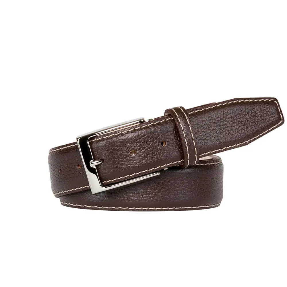 Brown Italian Pebble Grain Belt by Roger Ximenez: Bespoke Belts and Leather Accessories, handmade leather goods detail photo 3