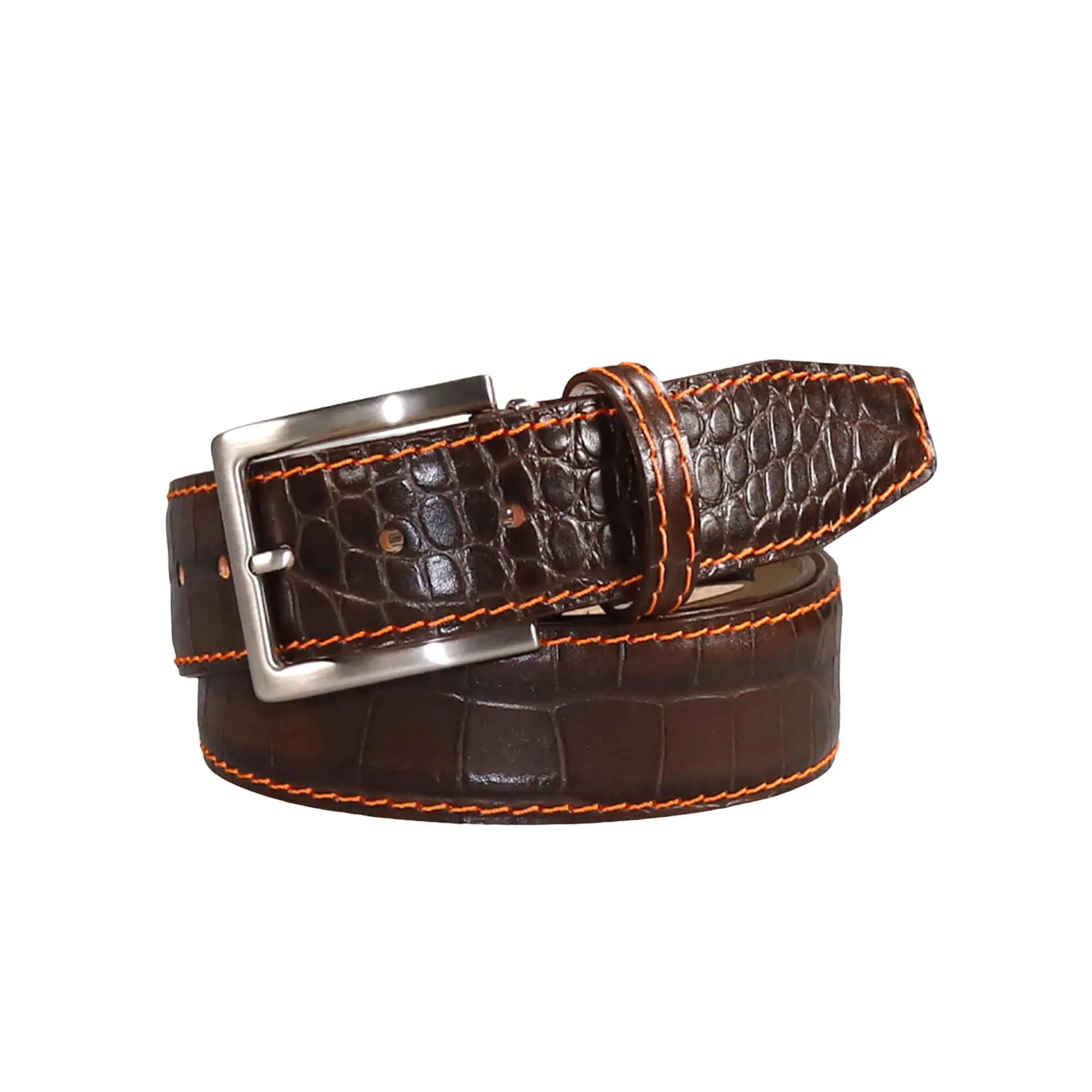 Brown Mock Croc Leather Belt by Roger Ximenez: Bespoke Belts and Leather Accessories, handmade leather goods main product photo