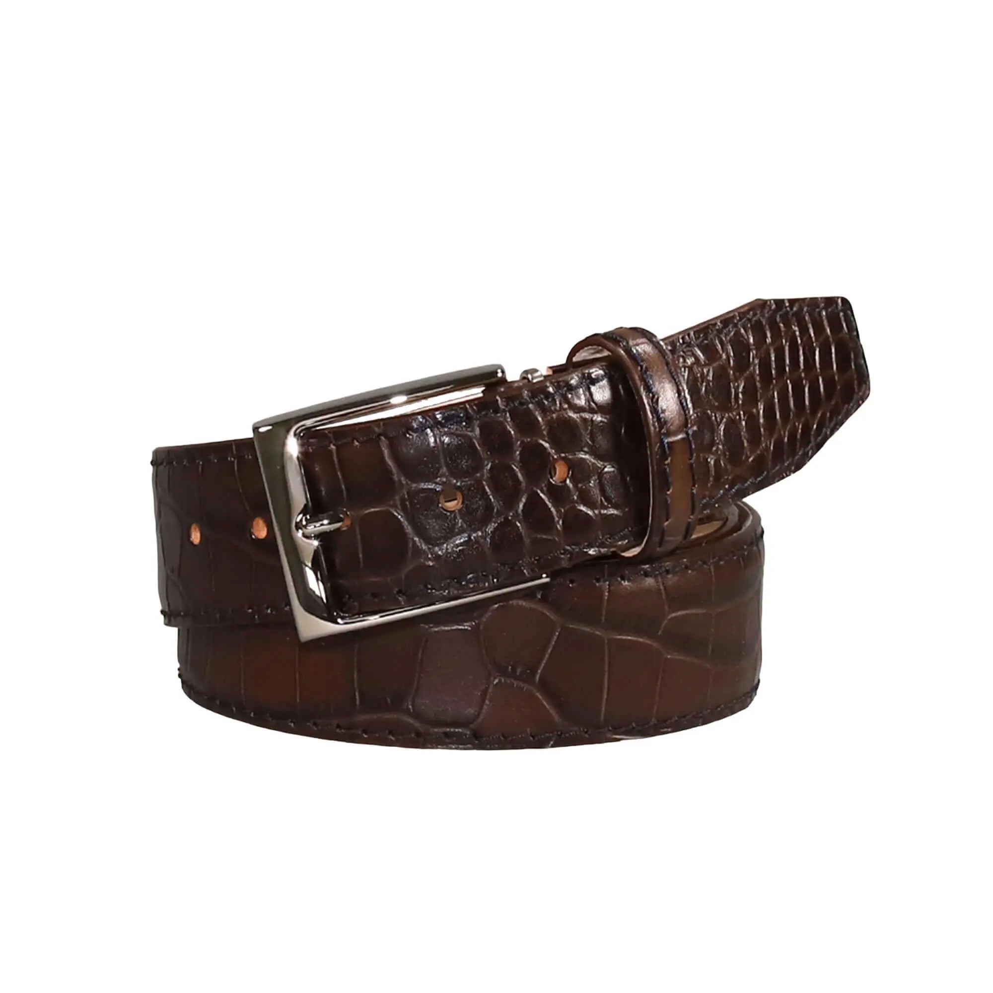 Brown Mock Croc Leather Belt by Roger Ximenez: Bespoke Belts and Leather Accessories, handmade leather goods detail photo 2