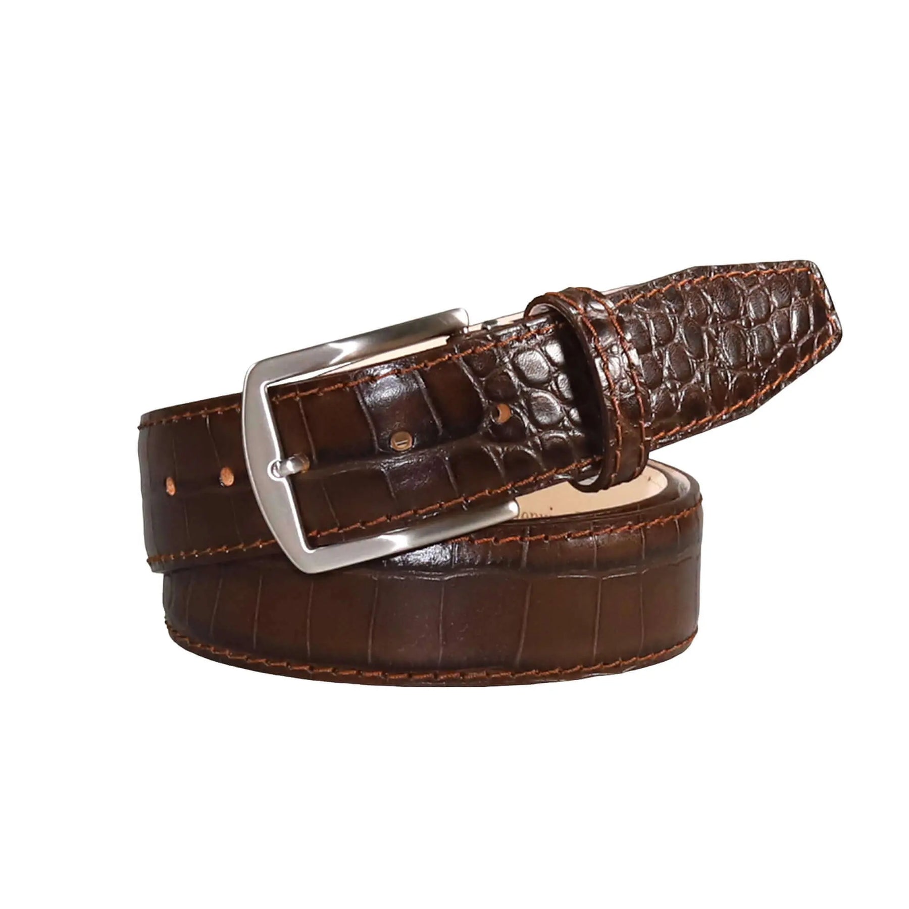 Brown Mock Croc Leather Belt by Roger Ximenez: Bespoke Belts and Leather Accessories, handmade leather goods detail photo 5