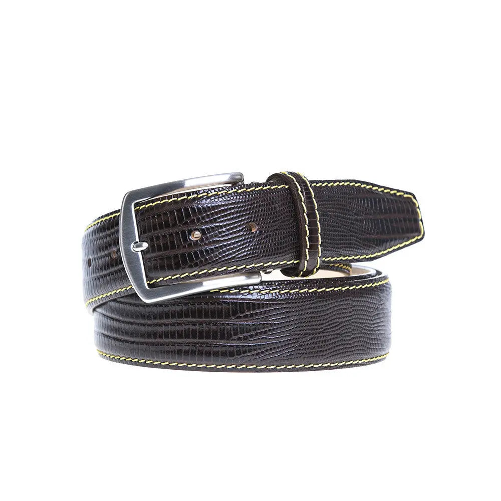 Brown Mock Lizard Belt by Roger Ximenez: Bespoke Belts and Leather Accessories, handmade leather goods detail photo 3