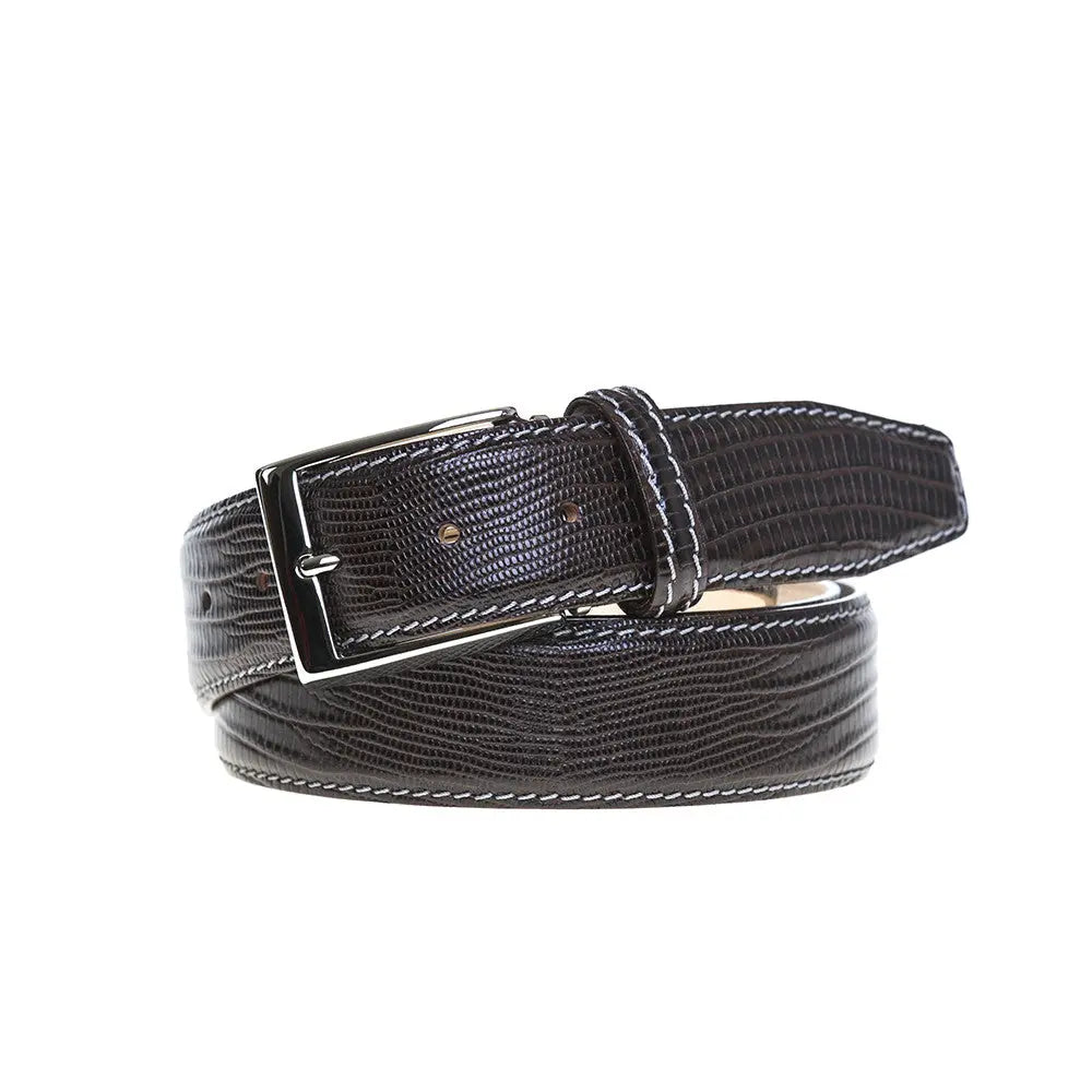 Brown Mock Lizard Belt by Roger Ximenez: Bespoke Belts and Leather Accessories, handmade leather goods detail photo 4