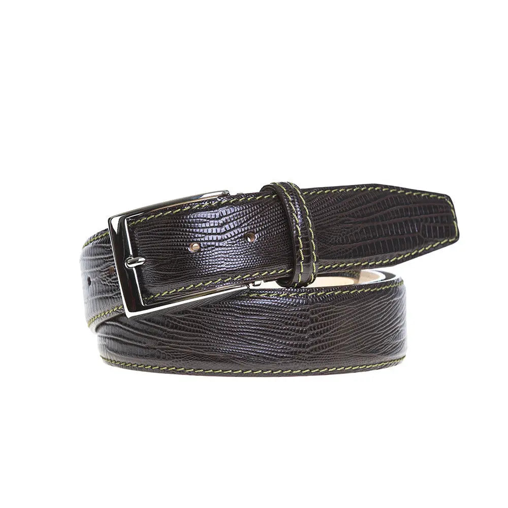 Brown Mock Lizard Belt by Roger Ximenez: Bespoke Belts and Leather Accessories, handmade leather goods detail photo 5