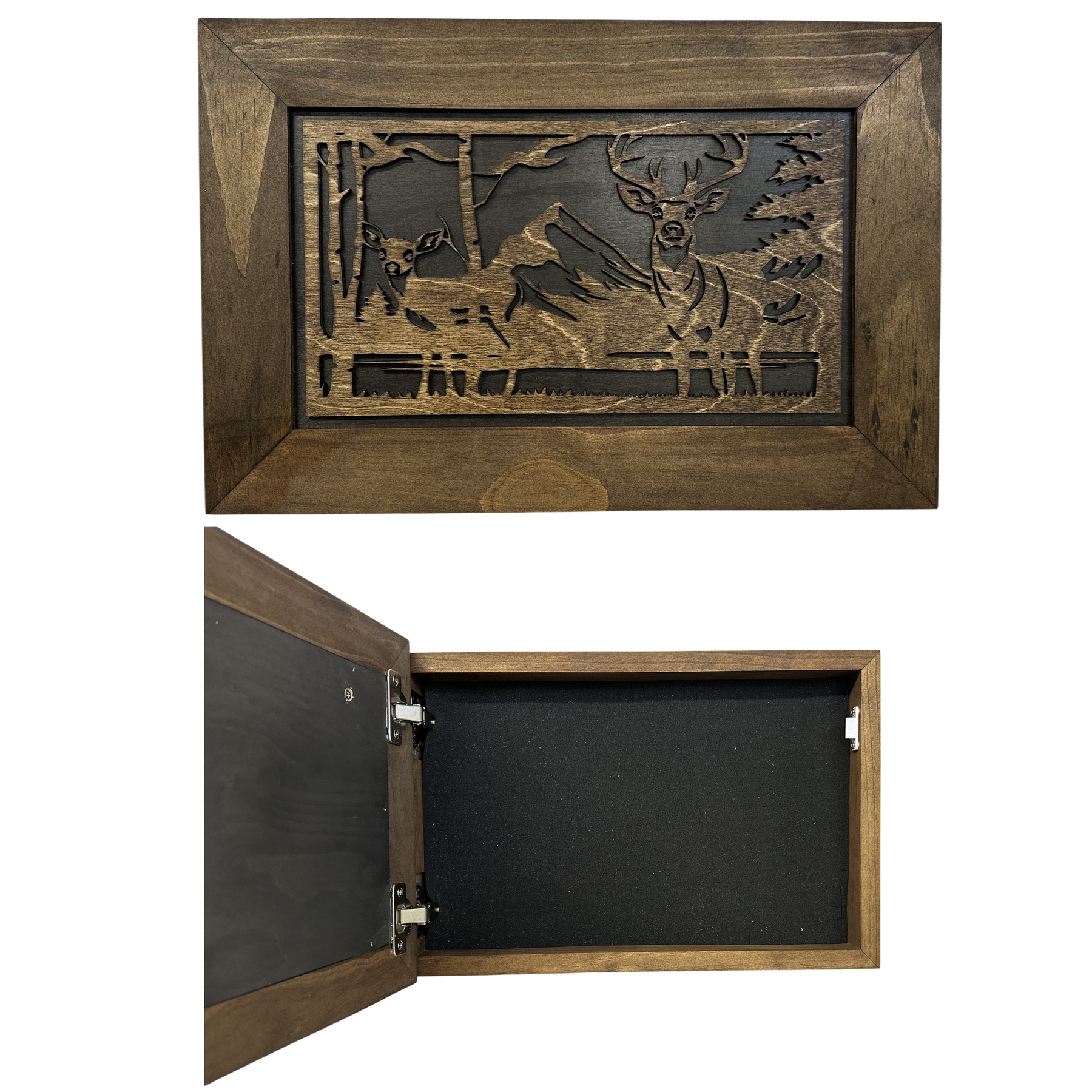 Buck and Doe in The Woods Gun Concealment Furniture - Handcrafted Hidden Gun Storage Wall Decor - Hidden Gun Shelf with Magnetic Lock for Quick Access by Bellewood Designs