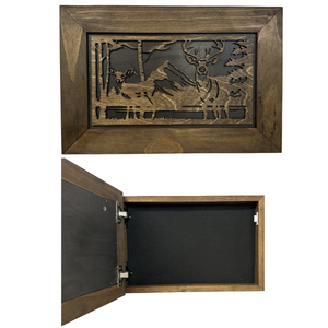 Buck and Doe in The Woods Gun Concealment Furniture - Handcrafted Hidden Gun Storage Wall Decor - Hidden Gun Shelf with Magnetic Lock for Quick Access by Bellewood Designs