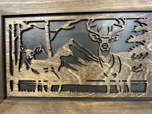 Buck and Doe in The Woods Gun Concealment Furniture - Handcrafted Hidden Gun Storage Wall Decor - Hidden Gun Shelf with Magnetic Lock for Quick Access by Bellewood Designs