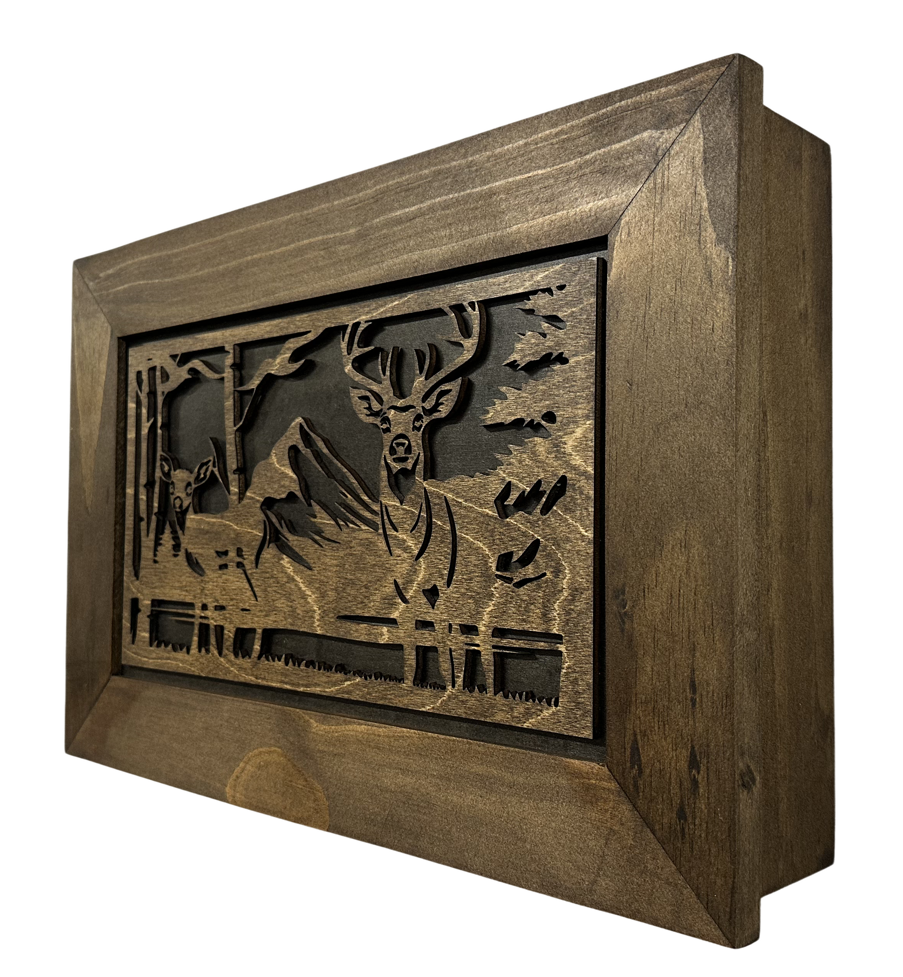 Buck and Doe in The Woods Gun Concealment Furniture - Handcrafted Hidden Gun Storage Wall Decor - Hidden Gun Shelf with Magnetic Lock for Quick Access by Bellewood Designs