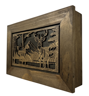 Buck and Doe in The Woods Gun Concealment Furniture - Handcrafted Hidden Gun Storage Wall Decor - Hidden Gun Shelf with Magnetic Lock for Quick Access by Bellewood Designs