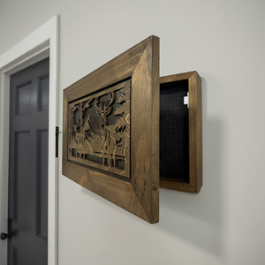 Buck and Doe in The Woods Gun Concealment Furniture - Handcrafted Hidden Gun Storage Wall Decor - Hidden Gun Shelf with Magnetic Lock for Quick Access by Bellewood Designs