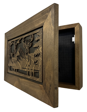 Buck and Doe in The Woods Gun Concealment Furniture - Handcrafted Hidden Gun Storage Wall Decor - Hidden Gun Shelf with Magnetic Lock for Quick Access by Bellewood Designs