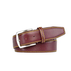 Burgundy French Pebble Grain Belt by Roger Ximenez: Bespoke Belts and Leather Accessories, handmade leather goods main product photo
