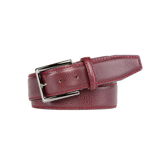 Burgundy French Pebble Grain Belt by Roger Ximenez: Bespoke Belts and Leather Accessories, handmade leather goods detail photo 5