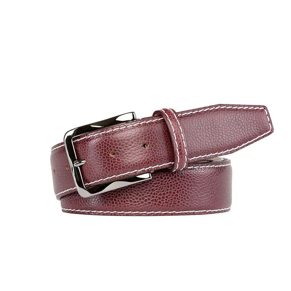 Burgundy French Pebble Grain Belt by Roger Ximenez: Bespoke Belts and Leather Accessories, handmade leather goods detail photo 6